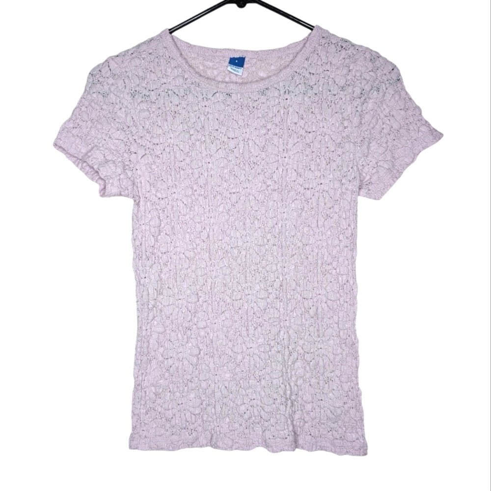 Old Navy Womens Lace Crew Neck Short Sleeve Light Purple Stretchy Top Size Small